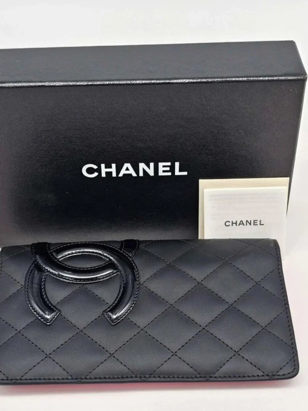 Authentic Chanel Cambon Ligne Black Quilted Leather Long Wallet